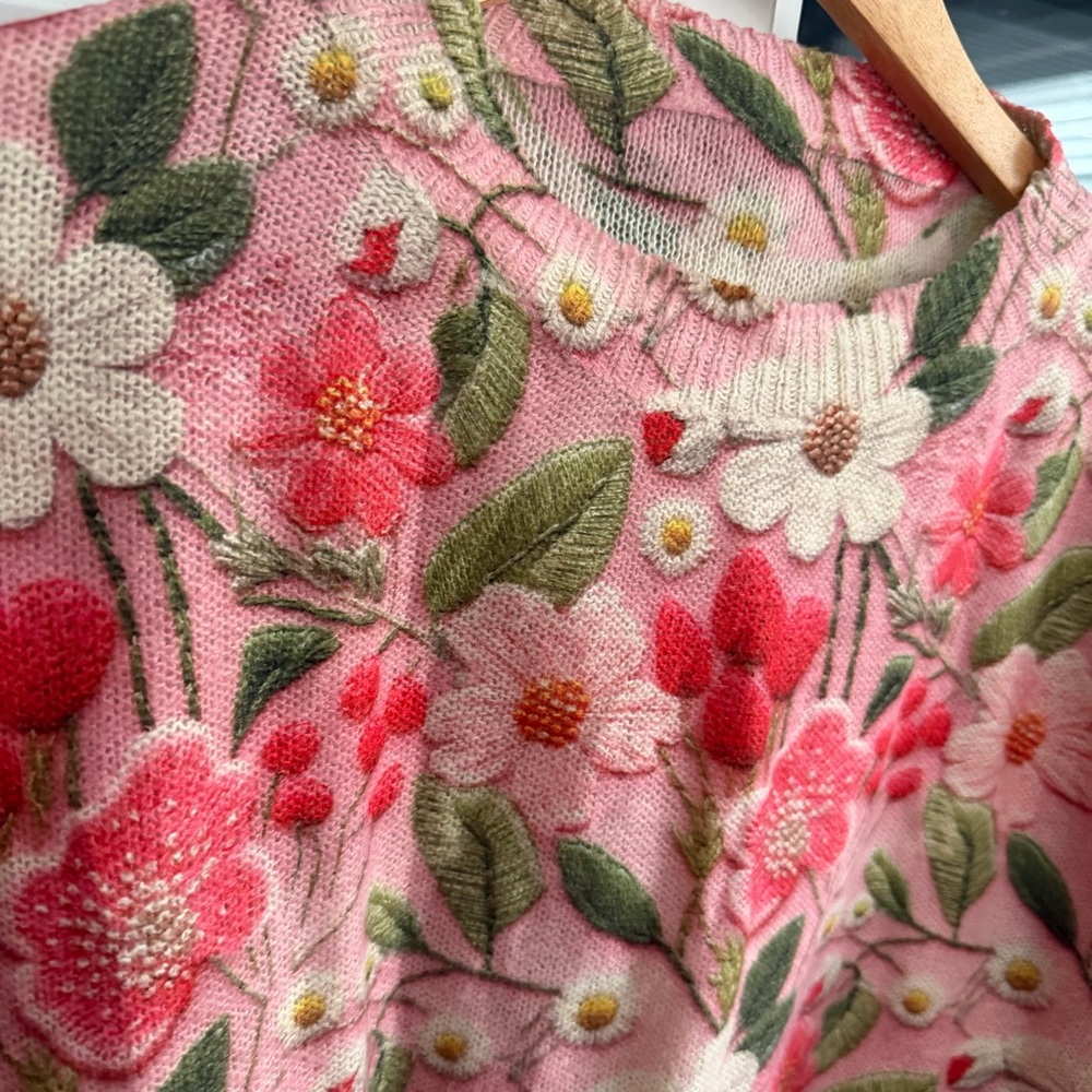 Floral Knit Sweater - pink strawberry - Picture 3 of 4